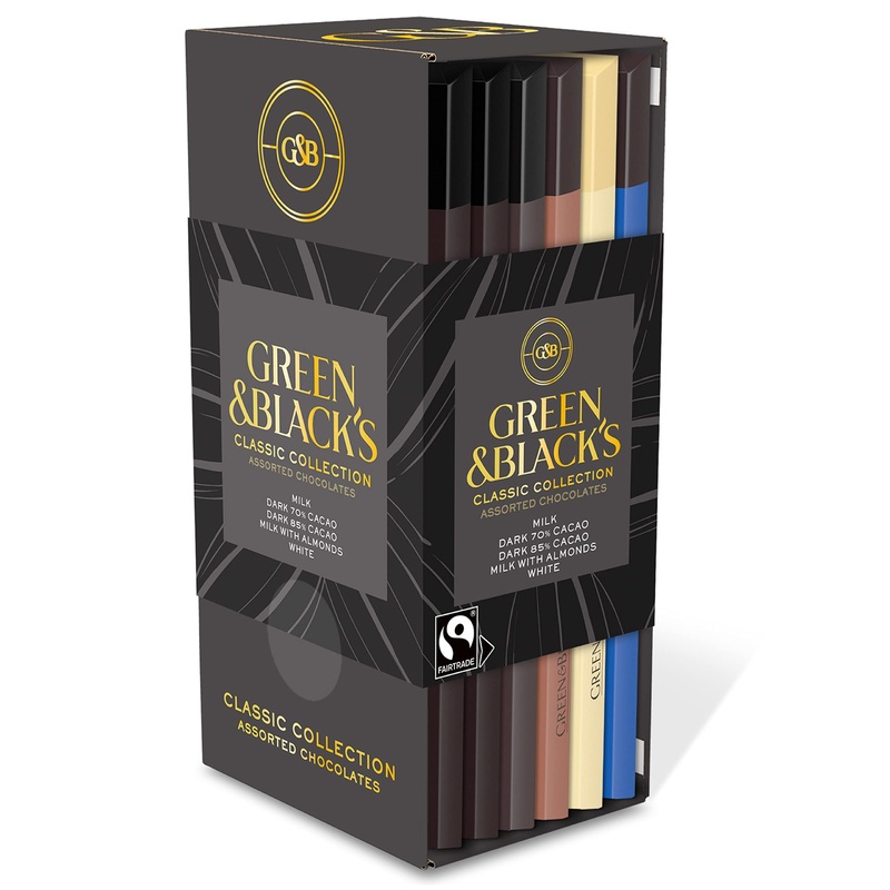 Green & Blacks Chocolate Gift Set, 85% Dark Chocolate, 70% Dark Chocolate, Milk Chocolate with Almonds & White Chocolate, 6 - 3.17 oz Organic Chocolate Bars