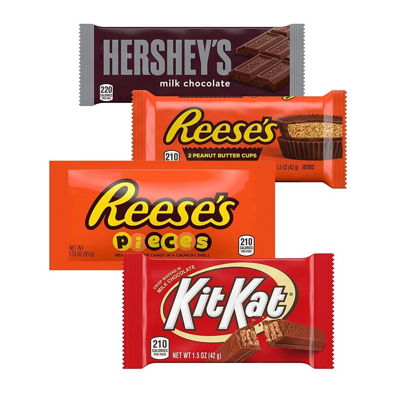HERSHEY'S, KIT KAT & REESE'S Assorted Milk Chocolate and Peanut Butter Halloween Candy, Bulk Candy, Variety Bag (20) KIT KAT, REESE'S, HERSHEY'S, REESE'S PIECES Variety pack, 20ct.