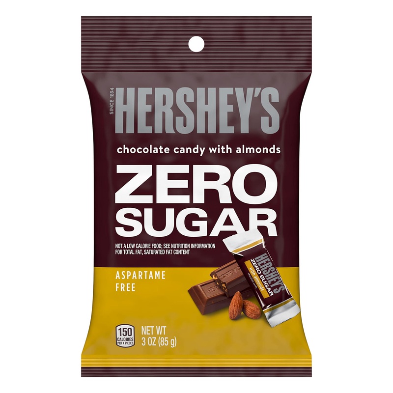 HERSHEY'S Zero Sugar Chocolate with Almonds Candy Bars Bulk Aspartame Free 3 oz Bags (12 Count)