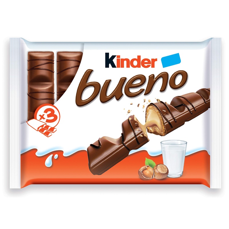 Kinder Bueno Milk Chocolate and Hazelnut Cream Candy Bar 3 Packs 2 Individually Wrapped Bars Per Pack 11 Count 1.75 Kilograms Milk 2 Count (Pack of 11)