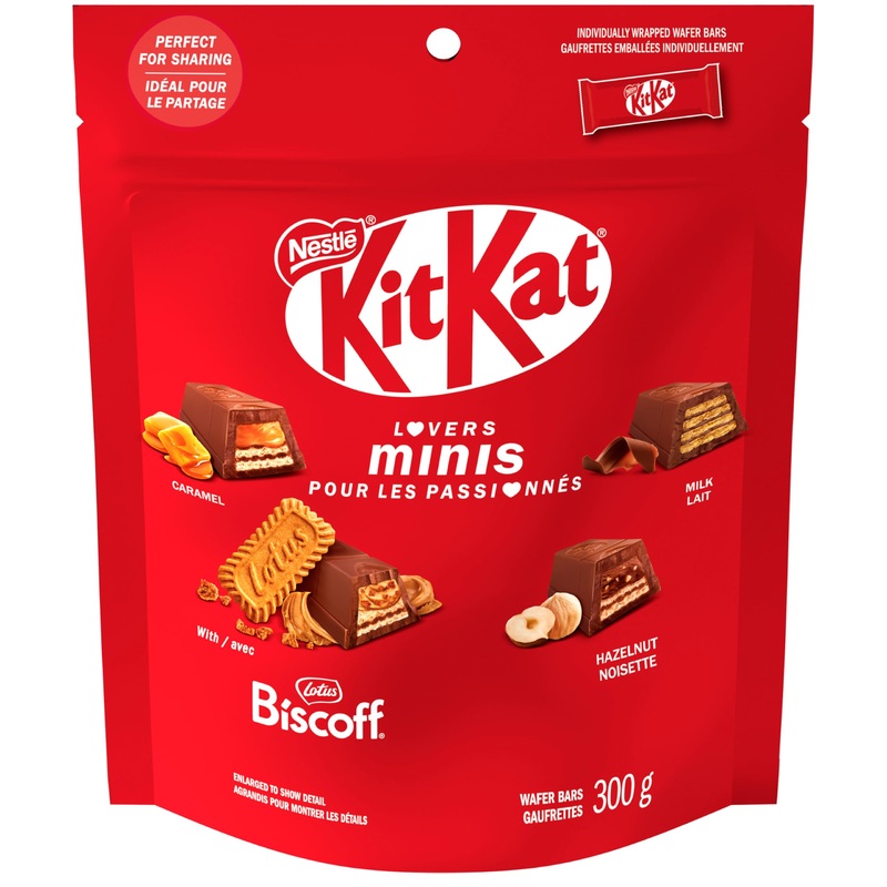 KIT KAT Lovers Minis Caramel Lotus Biscoff Hazelnut & Milk Assorted Flavours Individually Wrapped Stocking Stuffer Chocolatey Gift Perfect for Sharing Resealable Pouch