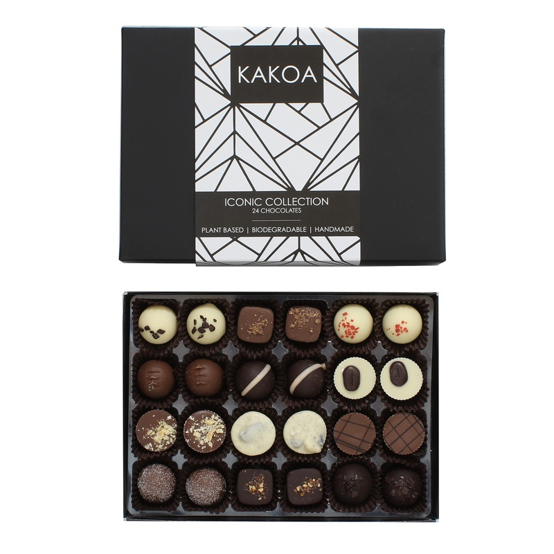 Kocao iconic chocolate box - 24 vegan chocolates/brownie coffee caramel liqueur liqueur luxury chocolates on plant -based free of dairy products 24 - Iconic vegan chocolate