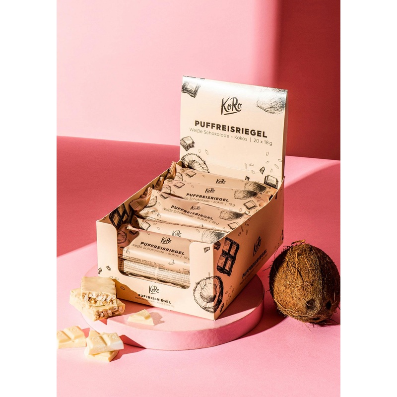Koro - buff -free bar in white chocolate with coconut 20x18 g - snack for on the go and in between - covered with white chocolate - palm oil -free white chocolate with coconut