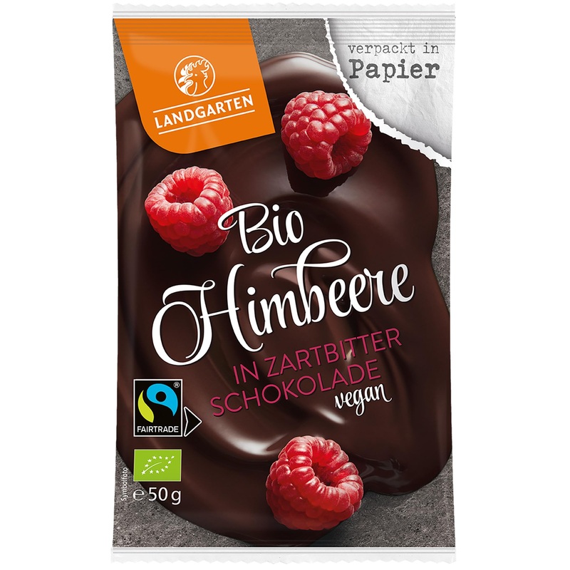 Landgarten | Vegan organic raspberry in dark chocolate | 1 pack (50 g) Raspberry in dark chocolate 50 g (1 pack)