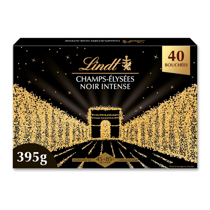 Lindt - Box CHAMPS- LYS ES Intense Black - Assorted Dark Chocolates from 45% to 85% Cocoa - Intense Crispy and Smooth - Ideal for Christmas 395g