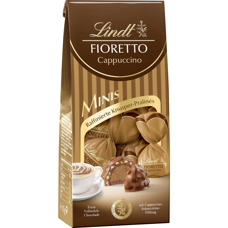 Lindt chocolate - fioretto minis cappuccino |115 G |Approx. 10 full milk chocolates with cappuccino cream cr me filling covered by crispy crisp |Praline gift |Chocolate gift cappuccino 115 g