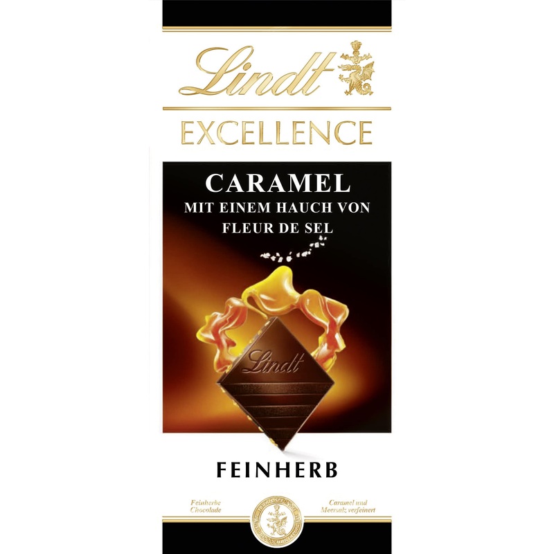 Lindt Excellence Caramel & Meersalz - Feinherbe chocolate |100 g Tafel |With Caramel and sea salt (Fleur de Sel) |Intensive cocoa taste |Dark chocolate Caramel version 2023