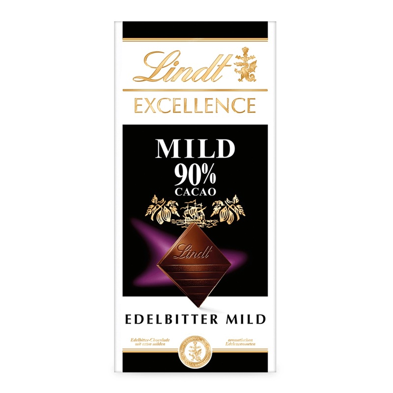 Lindt Excellence Mild 90 % cocoa - mild noble bitter chocolate |100 g Tafel |Extra mild bitter chocolate |Intensive cocoa taste |Dark chocolate |Vegan chocolate |Chocolate gift 90% mild