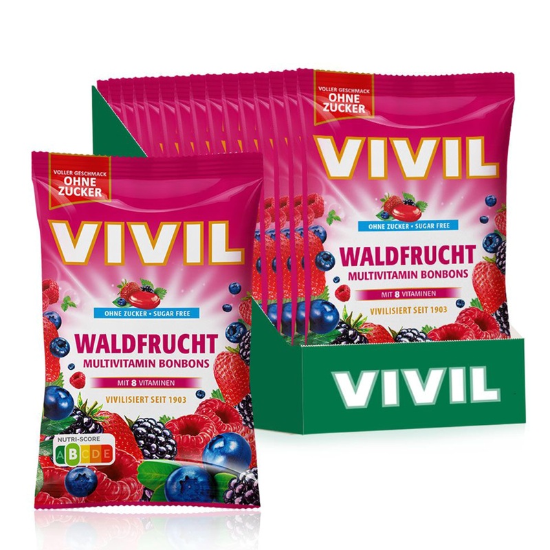 Vivil Waldfrucht with 8 vitamins 15 bags multivitamin candies with forest fruit taste sugar -free & vegan 15 x 120g forest fruit 15 bags