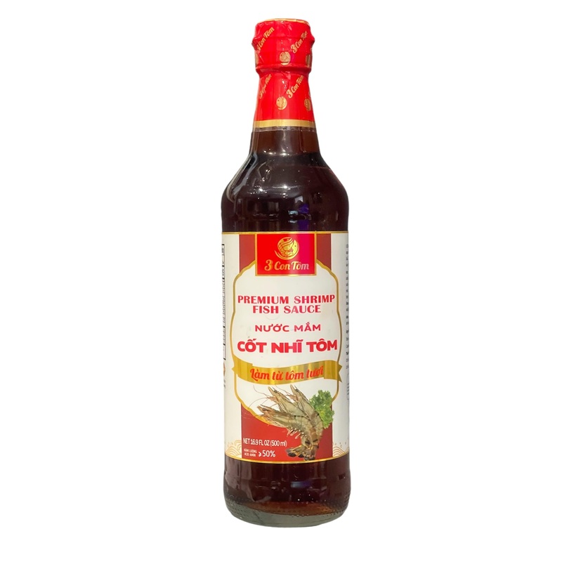 1 Pack - Premium Shrimp Fish Sauce Glass Bottle - Nuoc Mam Cot Nhi Tom Chai Thuy Tinh - 16.9 Oz Per Glass Bottle