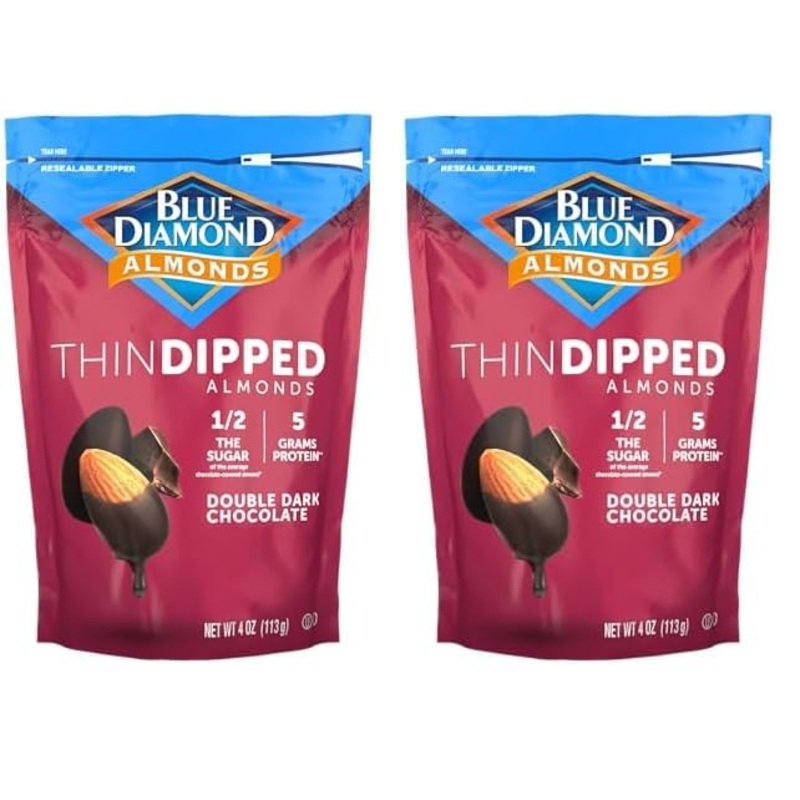 Blue Diamond Almonds Double Dark Chocolate Thin Dipped Snack Nuts 4 oz (Pack of 2)
