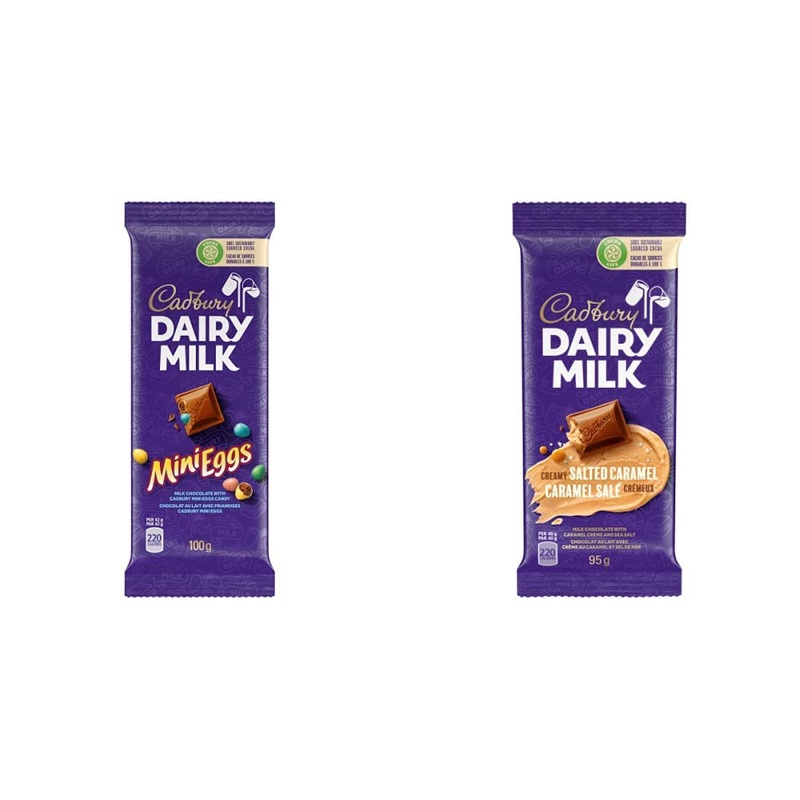 Cadbury Dairy Milk Mini Eggs Chocolate Candy Bar 100g & Dairy Milk Chocolate Salted Caramel 95g Chocolate Candy + Chocolate Candy 95 g