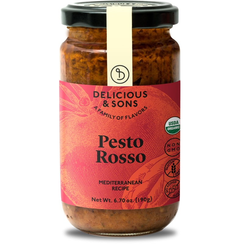 Delicious & Sons - Organic Italian Sun-Dried Tomato Pesto Rosso Sauce With Parmigiano Reggiano Dop Cheese (6.70 Oz.) - Non-Gmo -