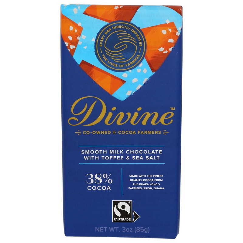DIVINE CHOCOLATE Chocolate, 38% Milk Chocolate with Toffee & Sea Salt, 3 Oz 38% Milk Chocolate with Toffee & Sea Salt 3 Ounce (Pack of 1)