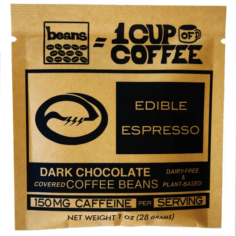 Edible Espresso - Dark Chocolate Covered Coffee Beans 150mg caffeine  one cup of coffee! Plant-based, Dairy-Free Natural Energy. (3 pack x 1oz) Original Beans 3pk