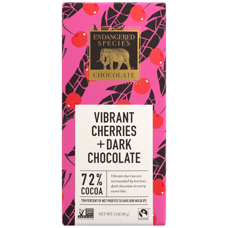 Endangered Species Chocolate Vibrant Cherries + Dark Chocolate 72% Cocoa 3 oz (85 g)