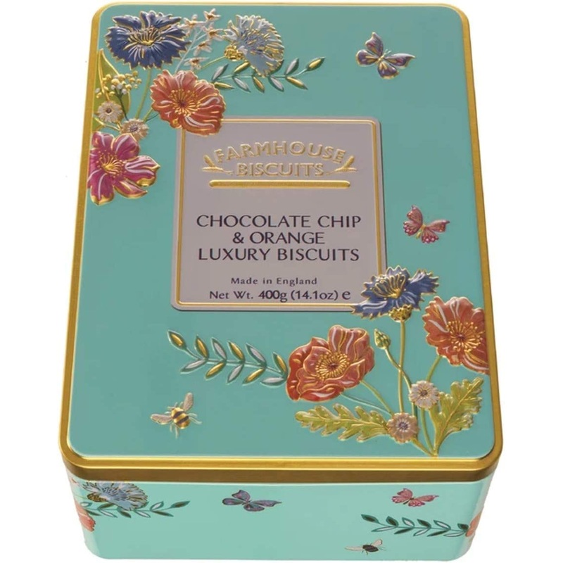 Farmhouse Luxury Chocolate Chip & Orange Biscuits in a Floral Meadow Gift Tin - 400 Grams Perfect for Mothers day Fathers Day Anniversary Thank you Easter Christmas All Occassions