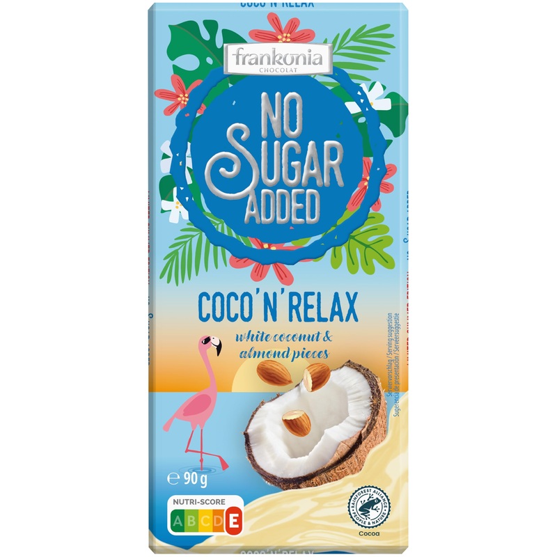 frankonia CHOCOLAT Limited Summer Edition Coco n Relax White Coconut with Almond Pieces Chocolate 90 grams 90 g (1 pack) Single