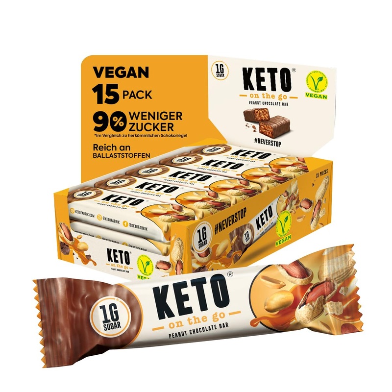 Ketofabrik ketogenic food - bar |Peanut |15x30g |Keto candy with only 1g sugar per keto bar |Without added sugar |Keto snack low -calorie sweets peanut 30 g (15 pack)