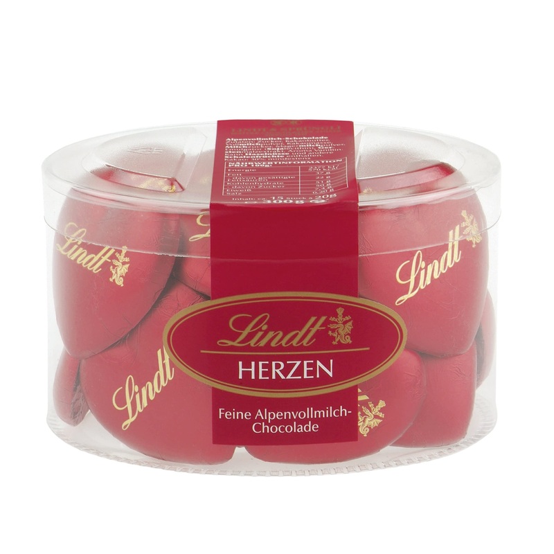 Lindt chocolate full milk chocolate hearts |300 g |15 x delicately meltdown alpine full milk chocolate in heart shape |Chocolate gift heart red