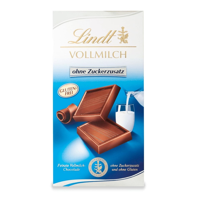 Lindt chocolate whole milk with no added sugar | 100 g bar | Finest and gluten free | Chocolate gift