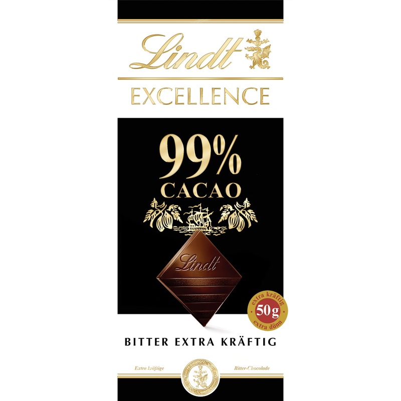 Lindt Excellence 99 % cocoa - noble bitter chocolate |50 g Tafel |Extra strong bitter chocolate |Intensive cocoa taste |Dark chocolate |Vegan chocolate |Chocolate gift 99% version 2023