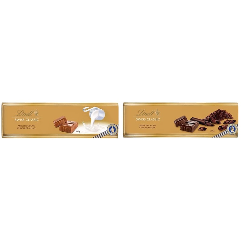Lindt SWISS CLASSIC Gold Milk Chocolate Bar 300 Grams & SWISS CLASSIC Gold Surfin Dark Chocolate Bar 300 Gram Chocolate Bar Bar + Dark Chocolate Bar