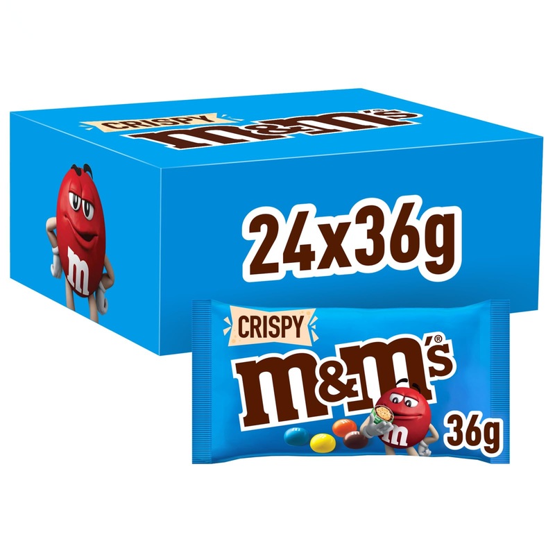 M&M's crispy bag small packs for on the go chocolate lenses with crispy chocolate large pack 24 pack (24 x 36g) Crispy 24x36g