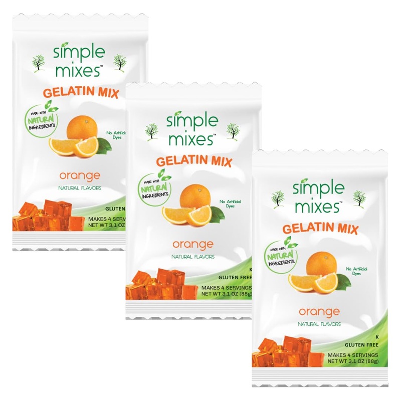 Simple Mixes Natural Gelatin Dessert, Orange, Healthy Snack, Dye-Free, No Gluten Or Fat, Kosher, 3 Pack