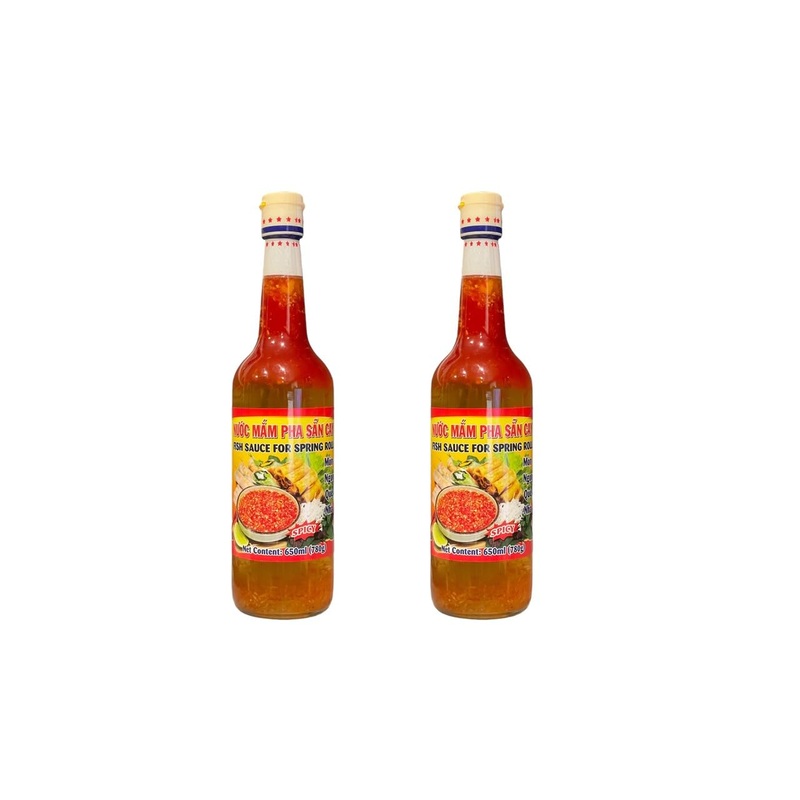 2 Packs - Spicy Instant Fish Sauce For Spring Roll Glass Bottle - Nuoc Mam Pha San Cay Chai Thuy Tinh - 650Ml Per Glass Bottle W