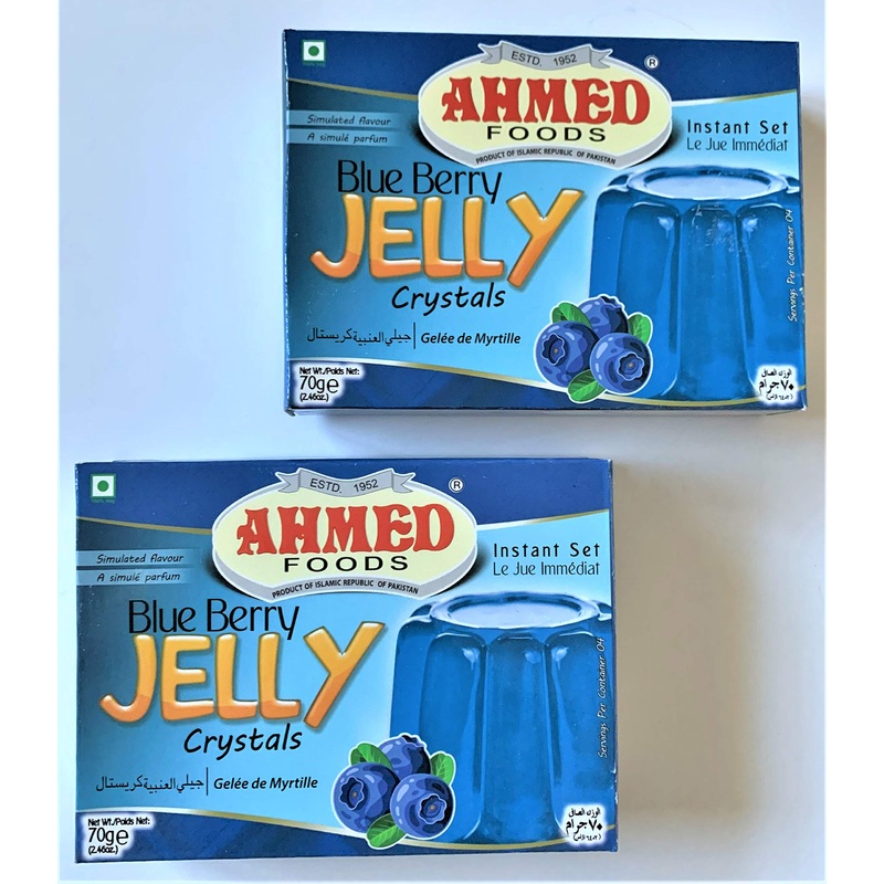 Ahmed Foods Blueberry Jelly Crystal, Instant Set Jello 70G (2 Packs) - Certified Halal