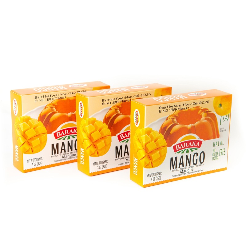 Baraka'S Halal Mango Flavored Gelatin Dessert Powder, 3 Oz, Gluten Free. (Pack Of 3)