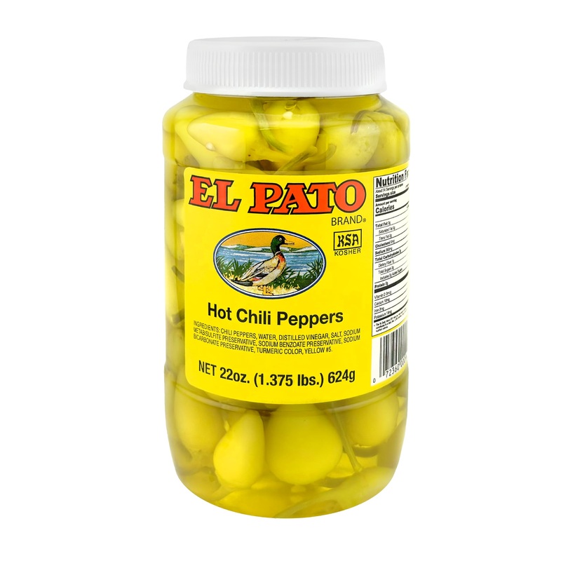 El Pato Hot Chili Peppers 22Oz Pickled Yellow Chili Peppers 624G Kosher