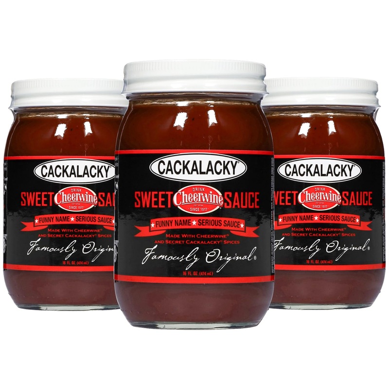 Famously Original Cackalacky Cheerwine Sweet Sauce - 3-Pack Of 16 Oz Jars - Gourmet Barbecue Sauce For Family Gatherings & Parti