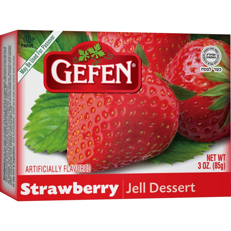Gefen Strawberry Flavored Jello 3Oz, Vegan Friendly, Easy To Prepare, Kosher For Passover