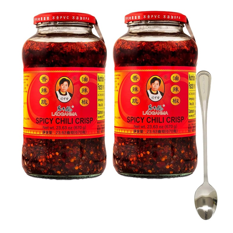 Laoganma Spicy Chili Crisp Sauce Xiang La Cui Comes With A Free Toothsome Mart Spoon (Pack Of 2, 23Oz)