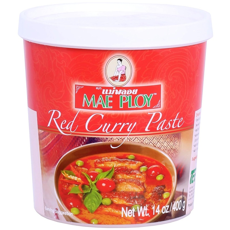 Mae Ploy Red Curry Paste, Authentic Thai Sauce With Red Chili, Shrimp Paste, Lemongrass And Aromatic Herbs For Thai Curries And