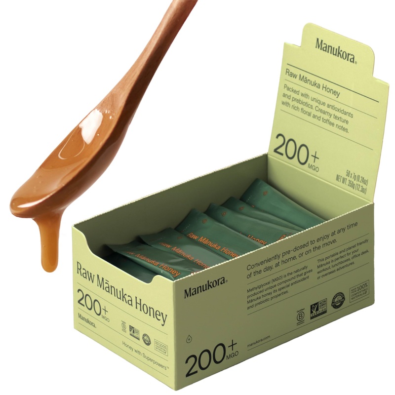 Manukora Raw Manuka Honey, Mgo 200+, New Zealand Honey, Non-Gmo, Traceable From Hive To Hand, Daily Wellness Support - 7G (0.25