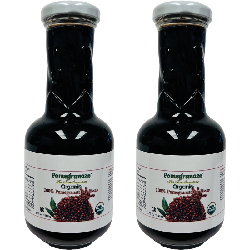 Pomegranaze Organic Pomegranate Molasses, 2 Pack, 12.35 Oz, No Sugar Added, Vegan, NON-GMO, Gluten Free, Kosher