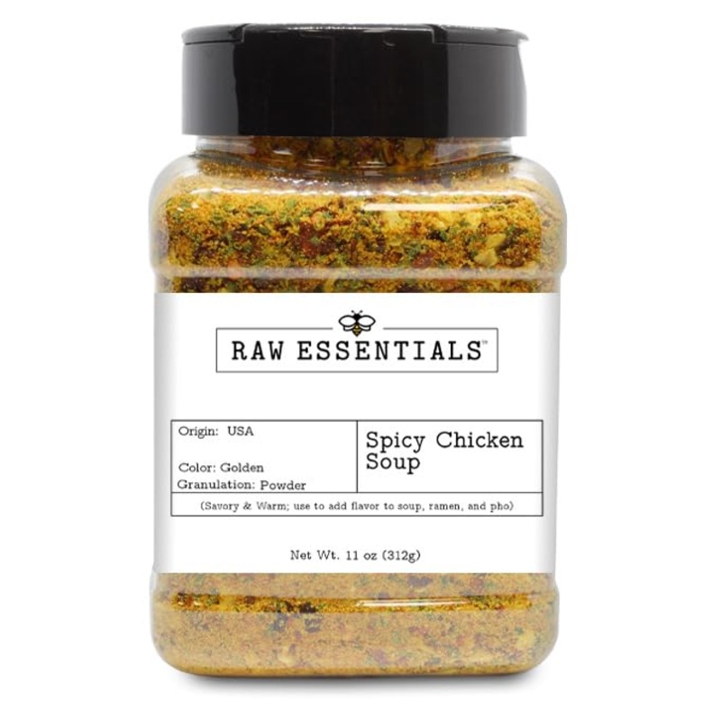 Raw Essentials Spicy Chicken Bouillon - Soup And Ramen Seasoning Blend - Savory And Warm - Add To Flavor Soup, Ramen, And Pho -
