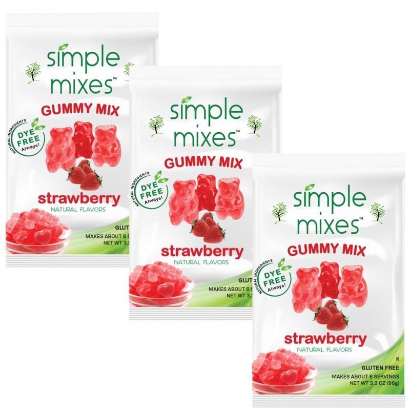 Simple Mixes Natural Gummy Mix, Healthy Snack, Dye-Free, No Gluten Or Fat, Kosher, (3 Pack, Strawberry)