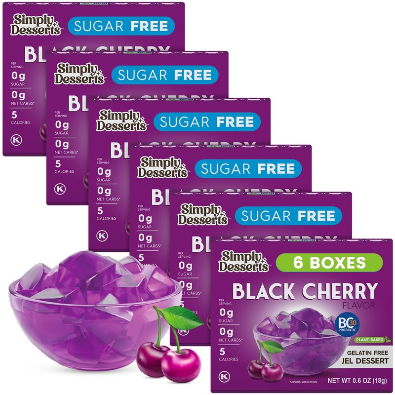 Simply Desserts Sugar-Free Black Cherry Jel, 6-Pack - Vegan Dessert, Keto Snacks, Diabetic Friendly & Kosher, 1.7 Oz Ea