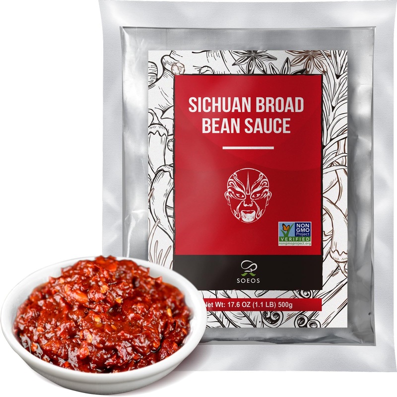 Soeos Sichuan Broad Bean Sauce, 17.6 Ounce (1.1 Lb) 500G, Pixian Doubanjiang Chili Paste, Hong You Dou Ban With Red Chili Oil, S