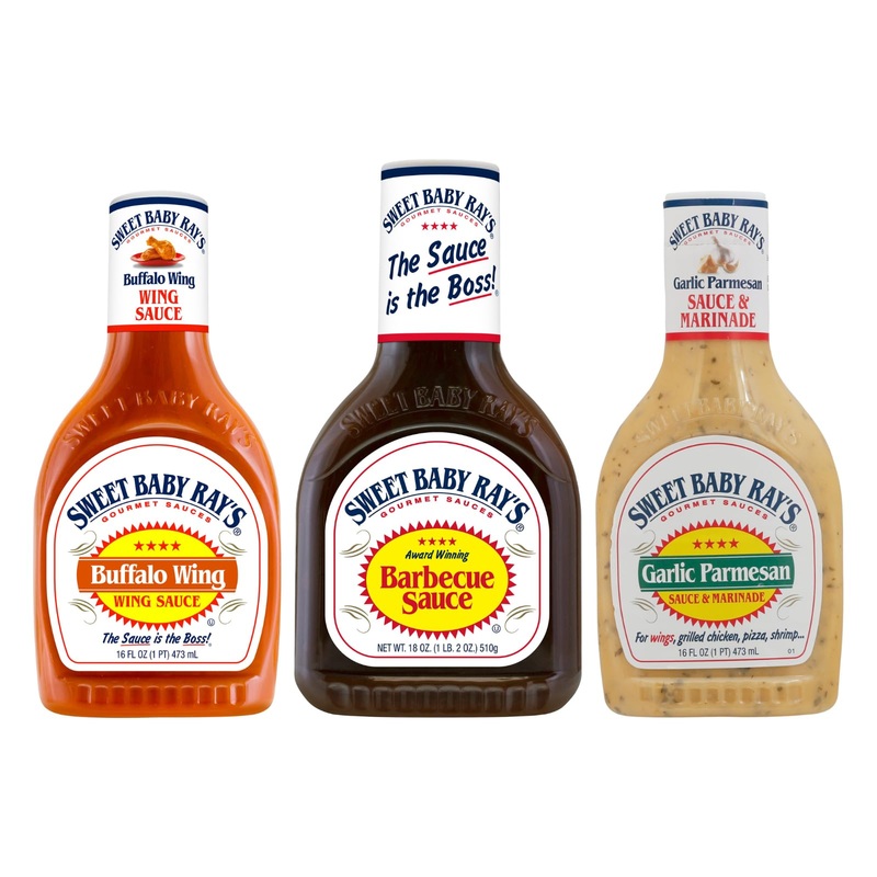 Sweet Baby Ray'S Gourmet Sauce & Marinade Variety Pack 1 Buffalo Wing Sauce, 1 Garlic Parmesan Sauce, 1 Original Barbecue Sauce.