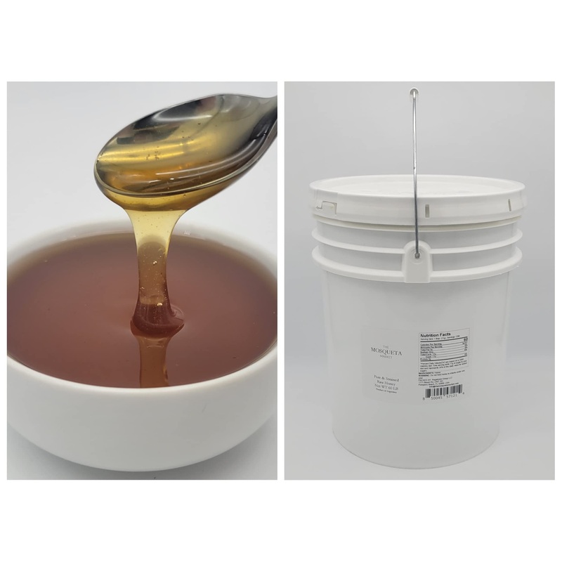 60Lb Raw Honey - Pure And Strained - 60 Lb Honey Pail - 5 Gallon Bucket - Wholesale Bulk. Multifloral Honey