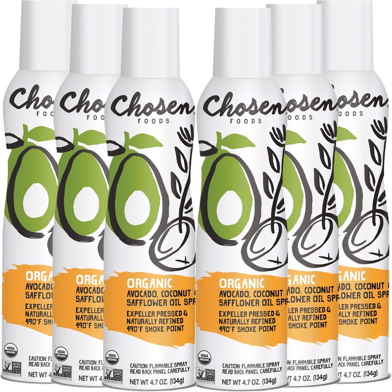 Chosen Foods Organic Avocado, Coconut & Safflower Oil Spray, Kosher Cooking Spray For Baking, High-Heat Cooking, Grilling, Fryin