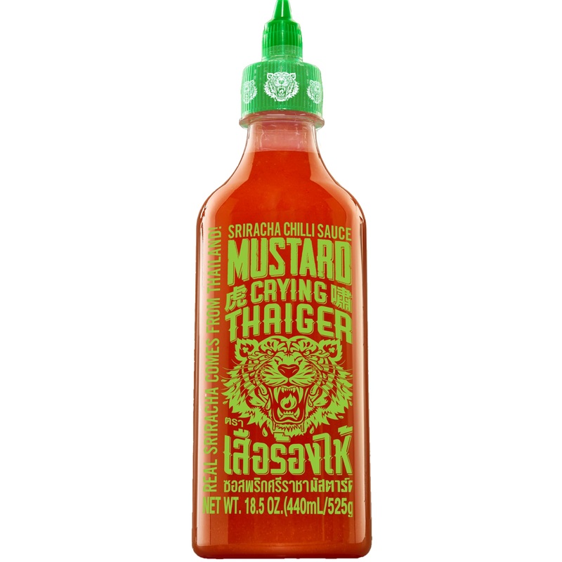 Crying Thaiger Sriracha Mustard Chili Sauce In Squeeze Bottle 18.5 Ounce, Vegan, Gluten Free, Non-Gmo, From Thailand (Pack Of 12