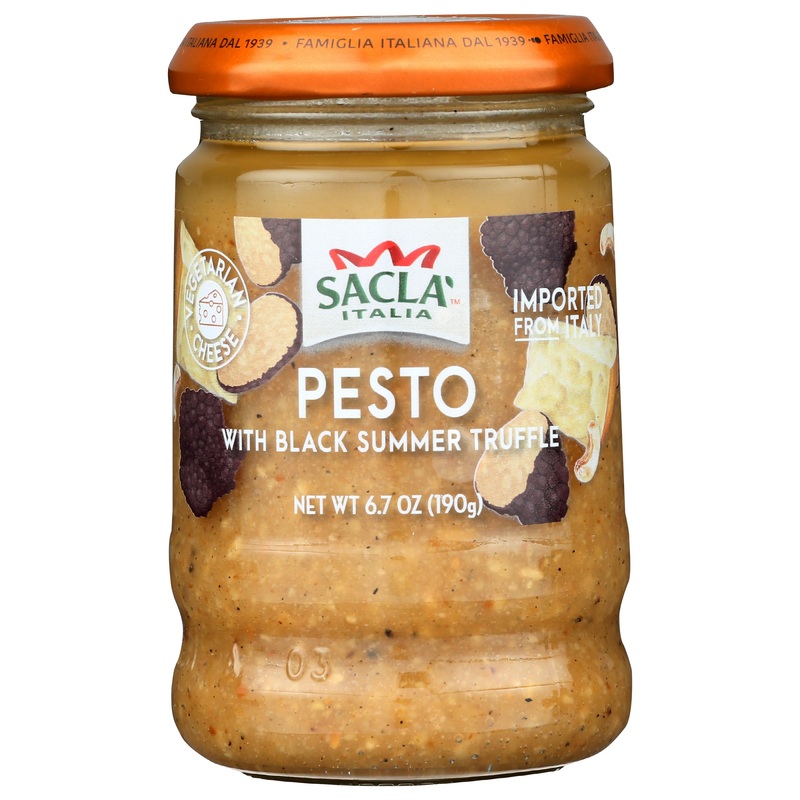 Sacla Pesto With Black Summer Truffle Pasta Sauce, Vegan, 6.7 Ounces (Pack Of 6)