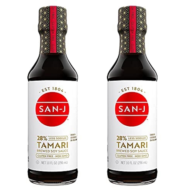 San-J Gluten Free Tamari Soy Sauce, Reduced Sodium | Vegan, Kosher, Non Gmo, Fodmap Friendly | Made With 100% Soy | Full Flavore