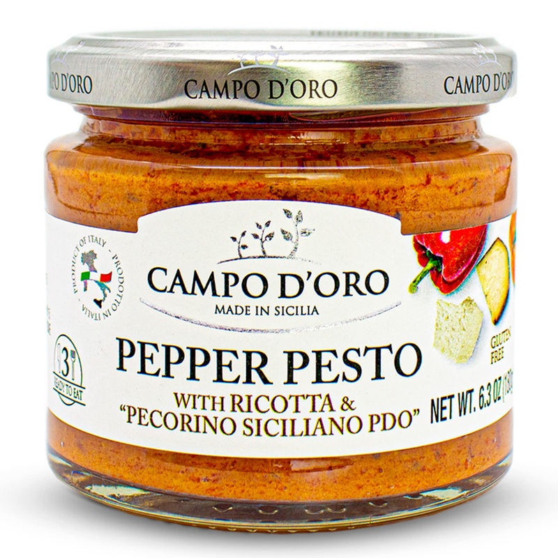 Campo D'Oro - Sicilian Pepper Pesto With Ricotta And Pecorino, Glass Jar 6,3 Oz, Italian Specialties
